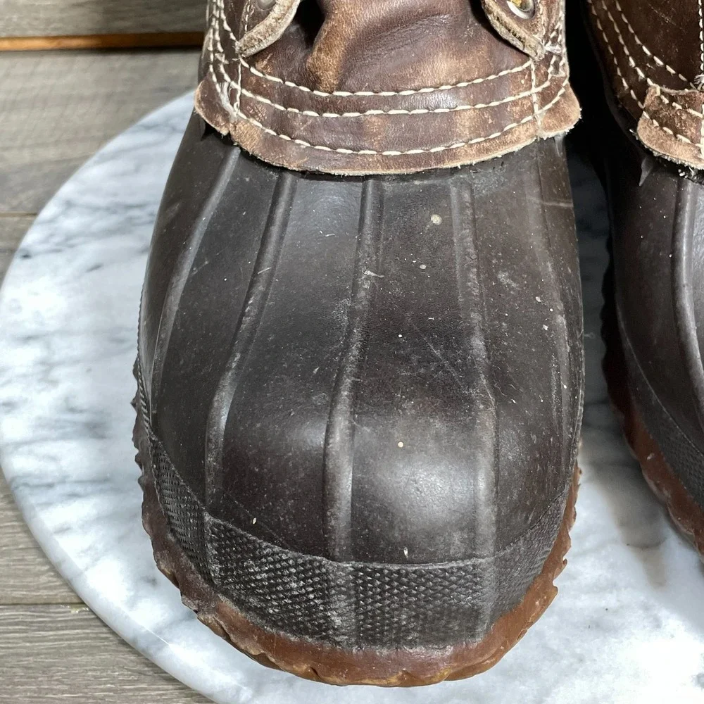 VTG LL Bean Boots Mens 9 Brown Leather Duck Rubber Outdoors Hiking Rain‎ Lined